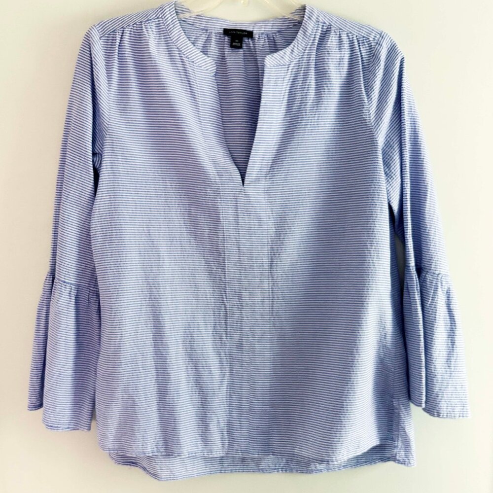 Ann Taylor Striped Bell Sleeve Blouse